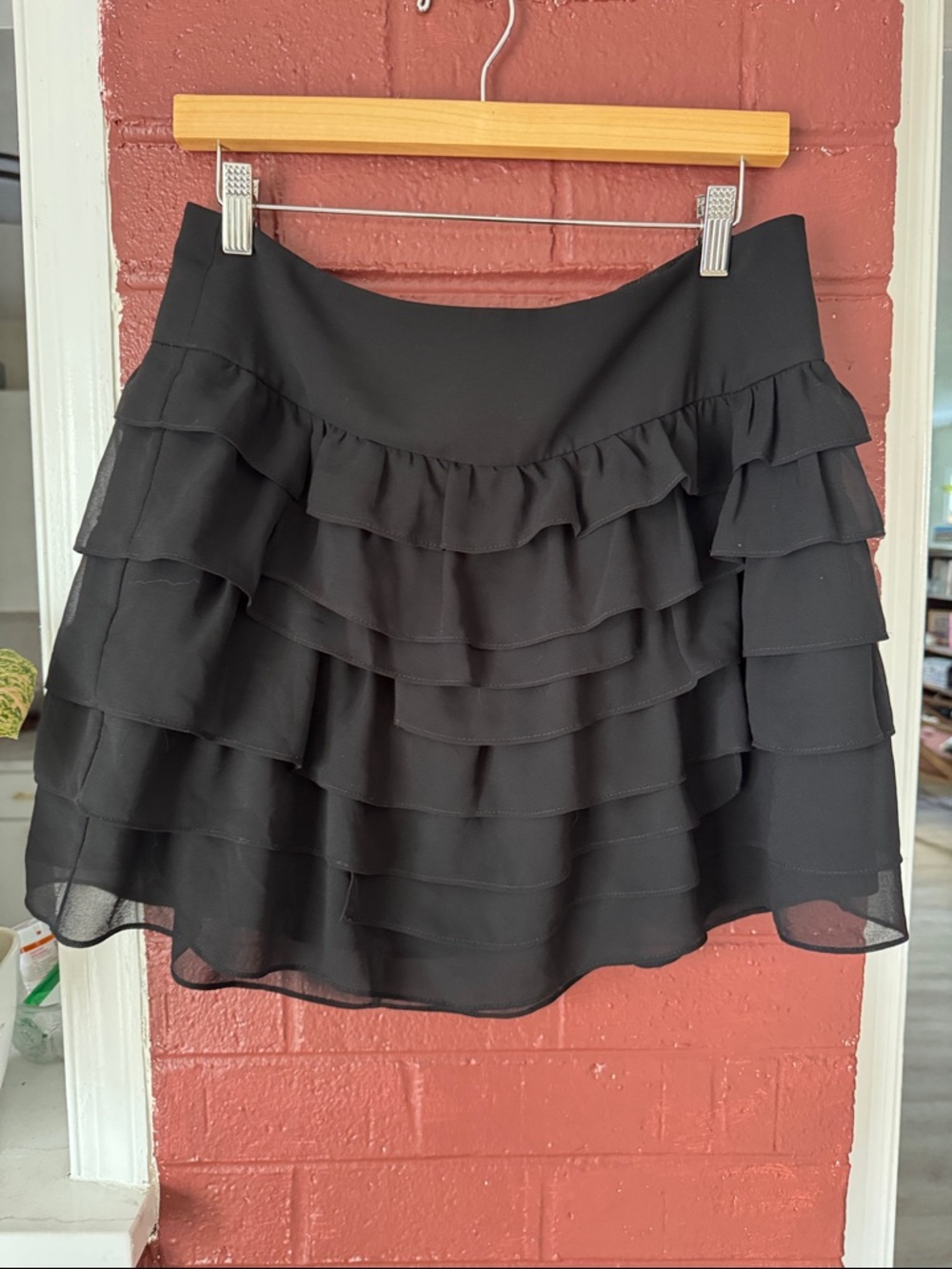 Express Black Tiered Ruffle Mini Skirt Y2K